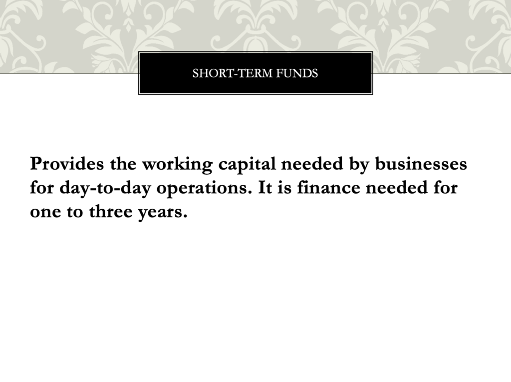 Sources of Finance Presentation Notes